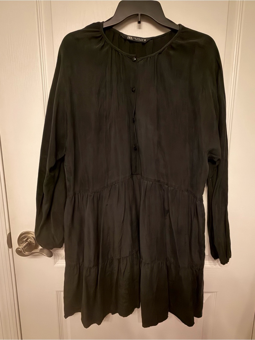Zara Black Long-Sleeve Tiered Babydoll Dress